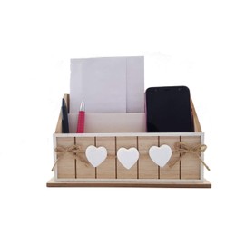 LB H&F Briefablage Papierablage Schreibtisch-Organizer Utensilo Stifteablage Holz Herz 25cm Aufbewahrungsbox Briefe Stifte