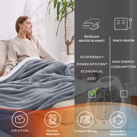Electric Blanket Twin - Soft Flannel Electric Blanket, Heating Blanket with 4 Time Settings, 6 Heat Settings, and 3 hrs Timer Auto Shut Off, Twin zise 75 x 60