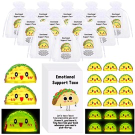 RoundFunny 30 Sets Emotional Gifts Bulk Cute Resin Luminous Pickle Taco with Inspirational Card Organza Bag for Employee Office Team Food Service Appreciation Gifts(Taco)