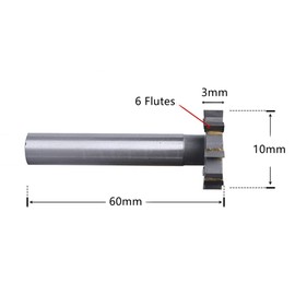 HSS-AL T Slot End Mill Milling Cutter， High-Speed Steel Woodruff Keyseat Cutter, Half Round Keyway Milling Cutter， Straight Shank, 6 Flutes, 10mm x 3mm x 60mm