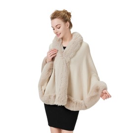 BEAUTELICATE Faux Fur Shawl Winter Wedding Wraps Bridal Bridesmaids Stole Shrug Women Knitted Cape Cardigan(One Size, Beige)