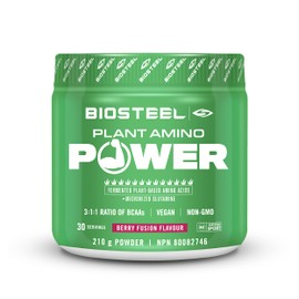 BioSteel Plant-Amino Power BCAA Powder, Fermented Plant-Based Amino Acids, Non-GMO Formula, Berry Fusion, 30 Servings