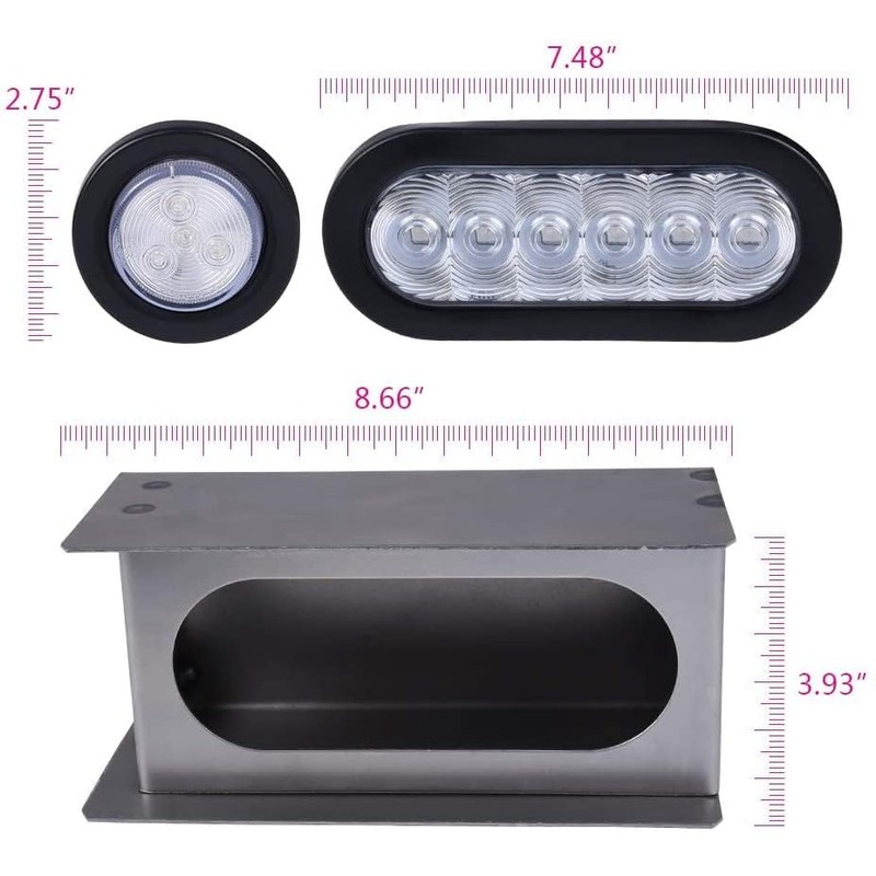 PIT66 2 Pcs Trailer Lights Steel Box with 6" Red