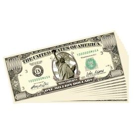 Miss Liberty Novelty Million Dollar Bill - 10 Count with Bonus Clear Protector & Christopher Columbus Bill