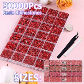 30000Pcs Resin Rhinestones for Bedazzling with Tweezers, Red Rhinestones for Crafting with 3Pcs 10ml B7000 Jewelry Glue for DIY Crafts Clothing Tumblers Shoes Fabric Nail Art