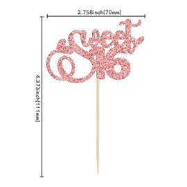 24 piezas de decoración para cupcakes de 16 años con purpurina, 16 años, 16 años, decoraciones para magdalenas de 16 años, suministros de decoración para tartas de 16 cumpleaños y aniversario, color oro rosa
