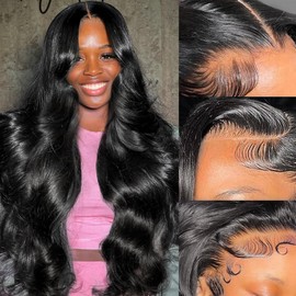 Wgfd Human Hair Wig 13x6 Body Wave Lace Front Wigs Human Hair 180% Density HD Lace Frontal Glueless Wigs for Women Pre Plucked with Baby Hair 28 inch