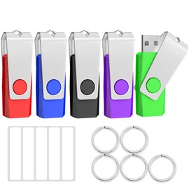 TEWENE USB Memory Stick 4GB USB Stick 2.0 Flash Drive 5-Pack,USB Thumb Drive Pen Drive,USB Storage with Key Ring and Sticker for Computers, Cars and TVs