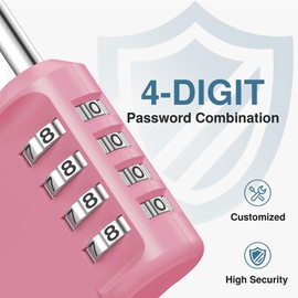 Puroma Combination Lock 2 Pack 4 Digit Waterproof Locker Locks Secure Outdoor Padlock for Gym Lockers, Toolboxes, Gates, Fences, Storage, Sports Locker, Cabinets (Rose Pink & Black)