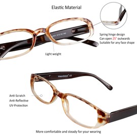 VisionGlobal 1 Pair Reading Glasses with Spring Hinge, Blue Light Blocking Glasses for Women/Men (Tortoise,+4.00 Magnification)