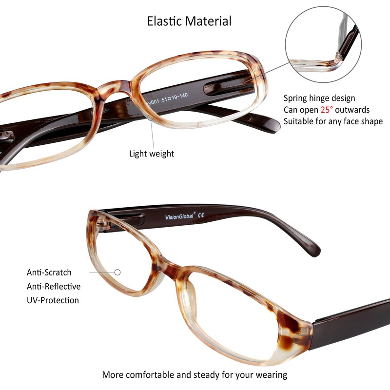 VisionGlobal 1 Pair Reading Glasses with Spring Hinge, Blue Light