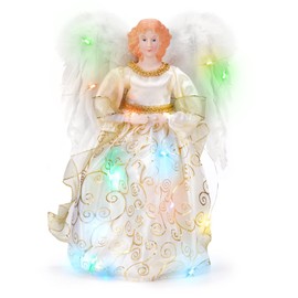 Angel Christmas Tree Topper,Adorable Led Lighted Xmas Angels Trees Toppers with Wings for Holiday Decorations,Gold,WOKEISE