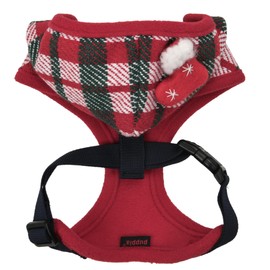 Puppia Festive Hooded Dog Harness Over-The-Head Warm Winter Checkered Pattern Adjustable Chest for Small and Medium Dog, Red, Medium