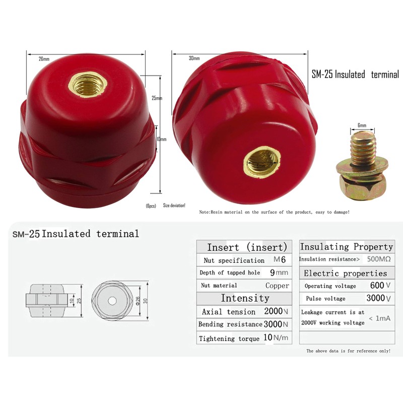 LBY 6pcs Busbar Insulator, SM-25 Polyester Standoff Insulators with Screw(M6),