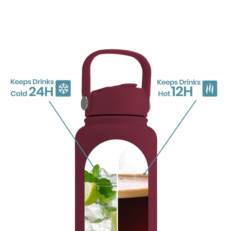OMNIA NUTRIENTS Vacuum Insulated Stainless Steel Water Bottle, 2 Lids