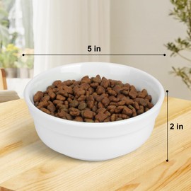 COMESOON 5" Ceramic Cat Bowl with Fish Bone Pattern, Cat Food Bowl for Food and Water, Healthy Cat Dishes for Indoor Cats and Small Dog, Dishwasher Safe & Microwaveable - White