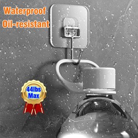 Yuraise 12-Pack Large Adhesive Wall Hooks for Hanging Heavy Duty 44lbs, Rustproof & Waterproof Hanging Hooks for Bathroom Kitchen Home, Bolded 304 Stainless Hangers for Keys Robe & Towel, Clear