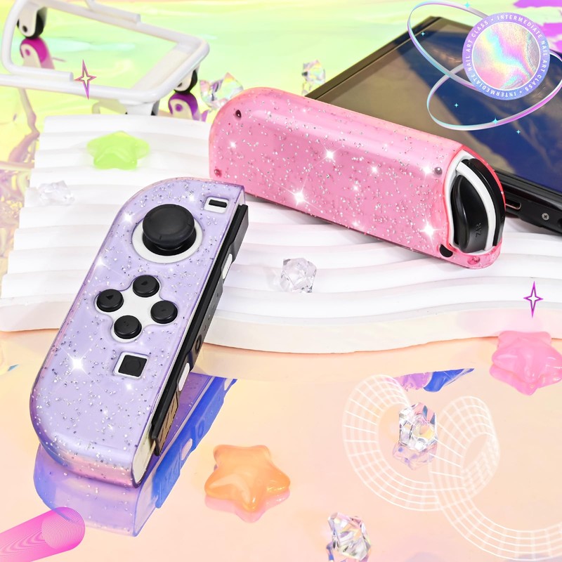DLseego Protective Case for Switch/Switch OLED Controller, Transparent Glitter Soft