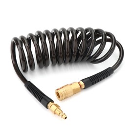 GASHER 1/4" x 10FT Black Reinforced Polyurethane Recoil Air Hose with Bend Restrictor, 1/4" Industrial Quick Coupler and Plug