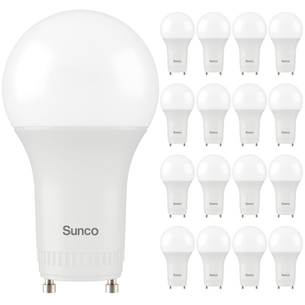 Sunco 16 Pack GU24 LED Light Bulb 2 Prong A19, 3000K Warm White, 9W Equivalent 60W, CFL Replacement 800 LM, Super Bright Dimmable, Twist and Lock GU24 Pin Base with Two Prongs, Instant On, UL