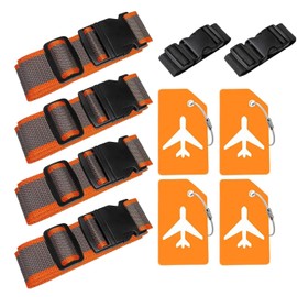 Pack of 4 Luggage Straps & 4 Luggage Tags & 2 Pieces Add a Bag Luggage Straps, Luggage Strap Strap, Adjustable Luggage Straps, Eye-catching Luggage Strap for Suitcases (Orange Grey)