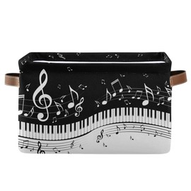 KEEPREAL Foldable Storage Baskets, Piano Keys Musical Notes Storage Bins with Handles, Decorative Cloth Organizer Storage Boxes for Home|Office 15 x 11 x 9.5 in