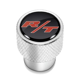 iPick Image for Dodge R/T Logo in Black on Shining Silver Aluminum Tire Valve Stem Caps