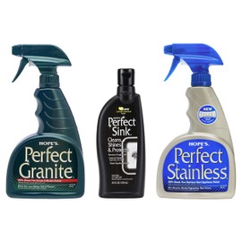 HOPE'S Perfect Stainless, Perfect Granite, and Perfect Sink Cleaner Bundle, Streak Free Polishing Kitchen Cleaners Removes Stains, Restores, and Repels Water, 3 Pack