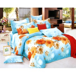 Swanson Beddings Sunny Blue Daisy 3-Piece 100% Cotton Bedding Set: Duvet Cover and Two Pillowcases (King)