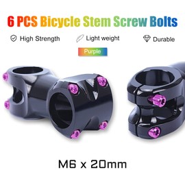 SPEEDWOX 6pcs Bicycle Stem Screw with Washers Set Titanium Alloy Bike Allen Hex Tapered Bolts Screw for MTB Road Bike Stem Parts,M6 x 20mm Purple