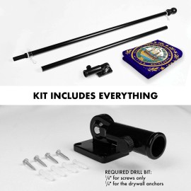 G128 Combo Pack: 6 Ft Tangle Free Spinning Flagpole (Black) & New Hampshire