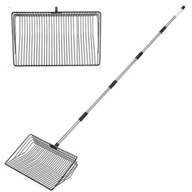 10-inch Large Metal Chicken Poop Scooper, 32 - 75" Long Adjustable Chicken Coop Litter Scoop with Stainless Steel Handle, 4-in-1 Multifunctional Heavy-Duty Litter Sifting Shovel for Chicken Coop