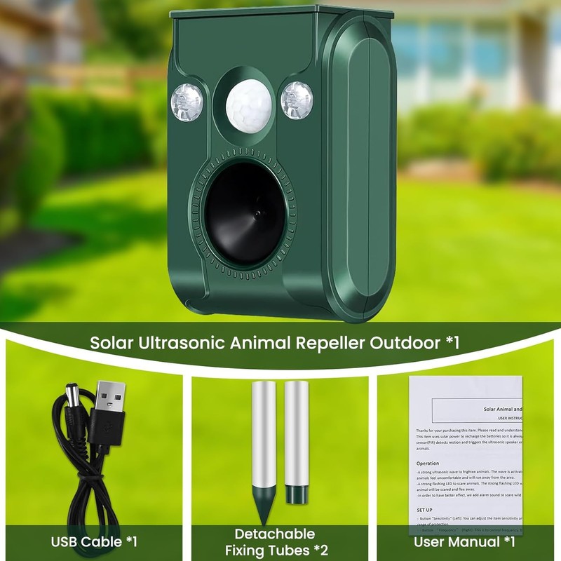 Cat Repellent Outdoor 2 Pack, Solar Animal Repeller Ultrasonic with