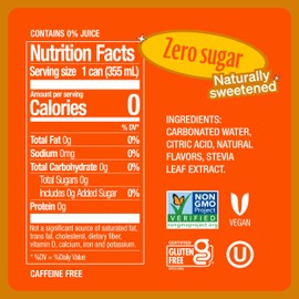 Zevia Zero Sugar Soda, Orange, 12 oz Cans (8-Pack) – Naturally Sweetened, Non-GMO Project Verified, Gluten-Free, Vegan