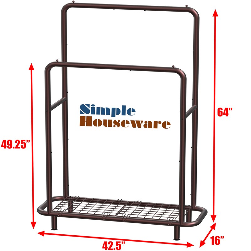 Simple Houseware Double Rod Clothing Garment Rack with Bottom Shelves,