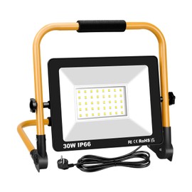 AUXTINGS Portable LED Work Spotlight 30 W 3000 LM Cool White LED Construction Spotlight Foldable Stand Frame Floodlight IP66 Waterproof with 3 m Power Cable and Plug for Workshop Construction Site