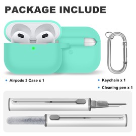 Woyinger for AirPods 3 Case Cover, Silicone Protective Accessories Skin with Keychain and Cleaner Kit Compatible with AirPod 3rd Generation 2021 for Women Men,Front LED Visible-Mint Green