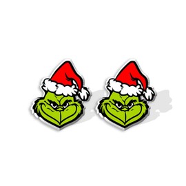 GAUEIOUR Classic Cartoon Christmas Grinch Earrings,Alex Green Monster Christmas Jewelry Presents for Lovers Girls Cute Christmas Pendant Decorations