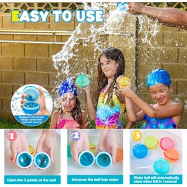 Water Reusable Ballons for Kids Toys, Magnetic Silicone Easy Use Self Sealing Water Bombs for Water Flight Games, 4 Pack Quick Refillable Soft Silicone Water Balls for Outdoor Summer Games