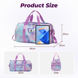 Flintronic Small Gym Bag for Girls Kids, Sports Duffel Bag for Gym, Gym Bag with Adjustable Shoulder Straps, Women's Fitness Bag with Shoe Compartment & Wet Pocket for Gym Swim Dance (Purple)