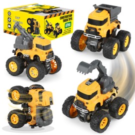 LONANDY Paquete de 4 Juguetes para Camiones de Construcción, Coche de Acrobacias Juguetes de Camiones Monstruo, Regalos de Navidad Cumpleaños para Niños y Niñas de 3 Años en Adelante