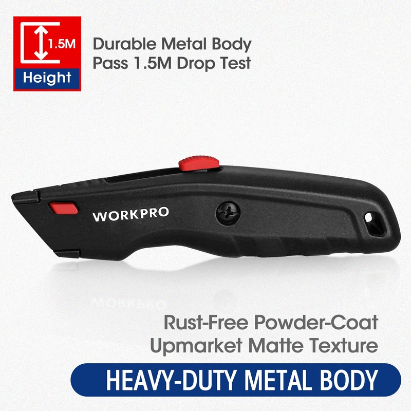 WORKPRO Premium Utility Knife, Retractable All Metal Heavy Duty Box