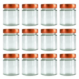 GPK4ALL 5oz Glass Jar with Metal Lids, Pack of 12 Set, herbs, spices, candy, beans (Copper)