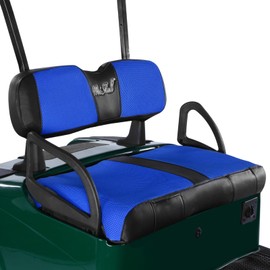 WEIMELL Golf Cart Seat Covers for EZGO RXV Front Seat Covers Thicken Breathable Mesh with Vinyl Leather Fits OEM Ordinary Cushion Covers No Nail Gun Easy to Install Black & Blue