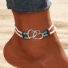 Elastic Beaded Ankle Bracelet for Women Double Hollow Hearts Stretch