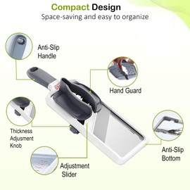 KNS Essentials Mandoline Slicer for Kitchen – Adjustable Stainless Steel Blades, with Comfort Grip – Vegetable Cutter for Cucumber, Onion, Potatoes – Gray