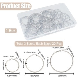 SOFPLATE 1 Box 30 Pairs 3 Style Hoop Earring Findings Round Earring Beading Hoops Silver Hypoallergenic Stainless Steel Large Earrings Open Dangle Earring Hoops for jewellery Making Supplies DIY Craft