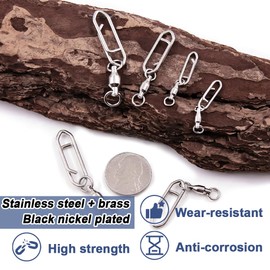 9KM DWLIFE Fishing Swivels Fishing Speed Clips Fishing Swivels and Snaps Quick Change Fishing Clips Balck Swivels Stainless 25Pcs Size 0#