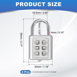 sourcing map Combination Padlock, 6-Digit Push Button Padlock 3-Position Locking Mechanism Security Combination Lock for Locker Gym Sports Locker Cabinet Toolbox (Silver, Pack of 2)