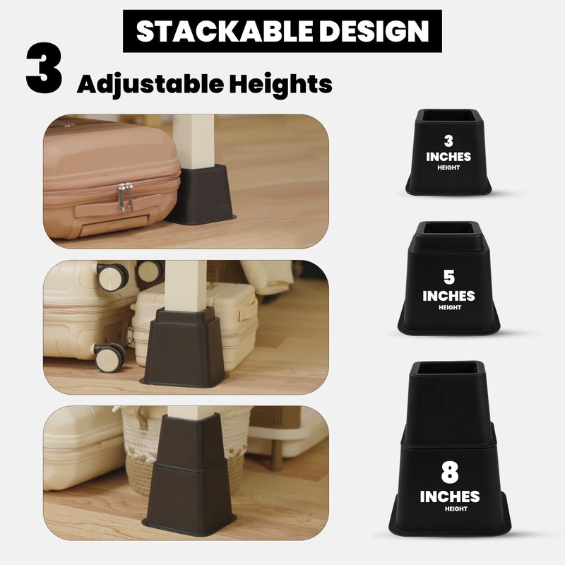 Utopia Bedding Adjustable Bed Furniture Risers - Elevation in Heights